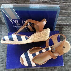 White Mountain Navy Striped Wedges Size 8